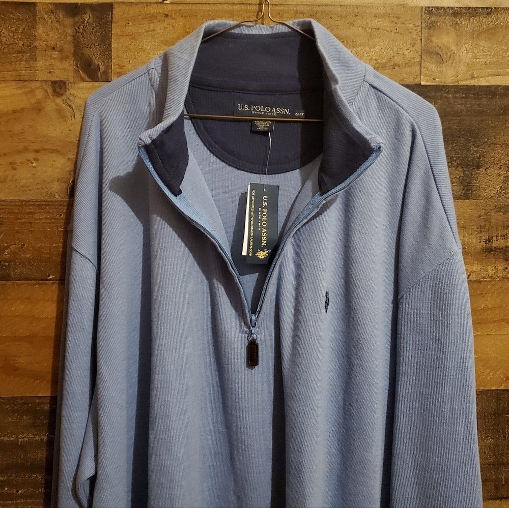 U.S. Polo Assn Light Blue Quarter Zip Textured Sweater 2XLT Big And Tall NWT